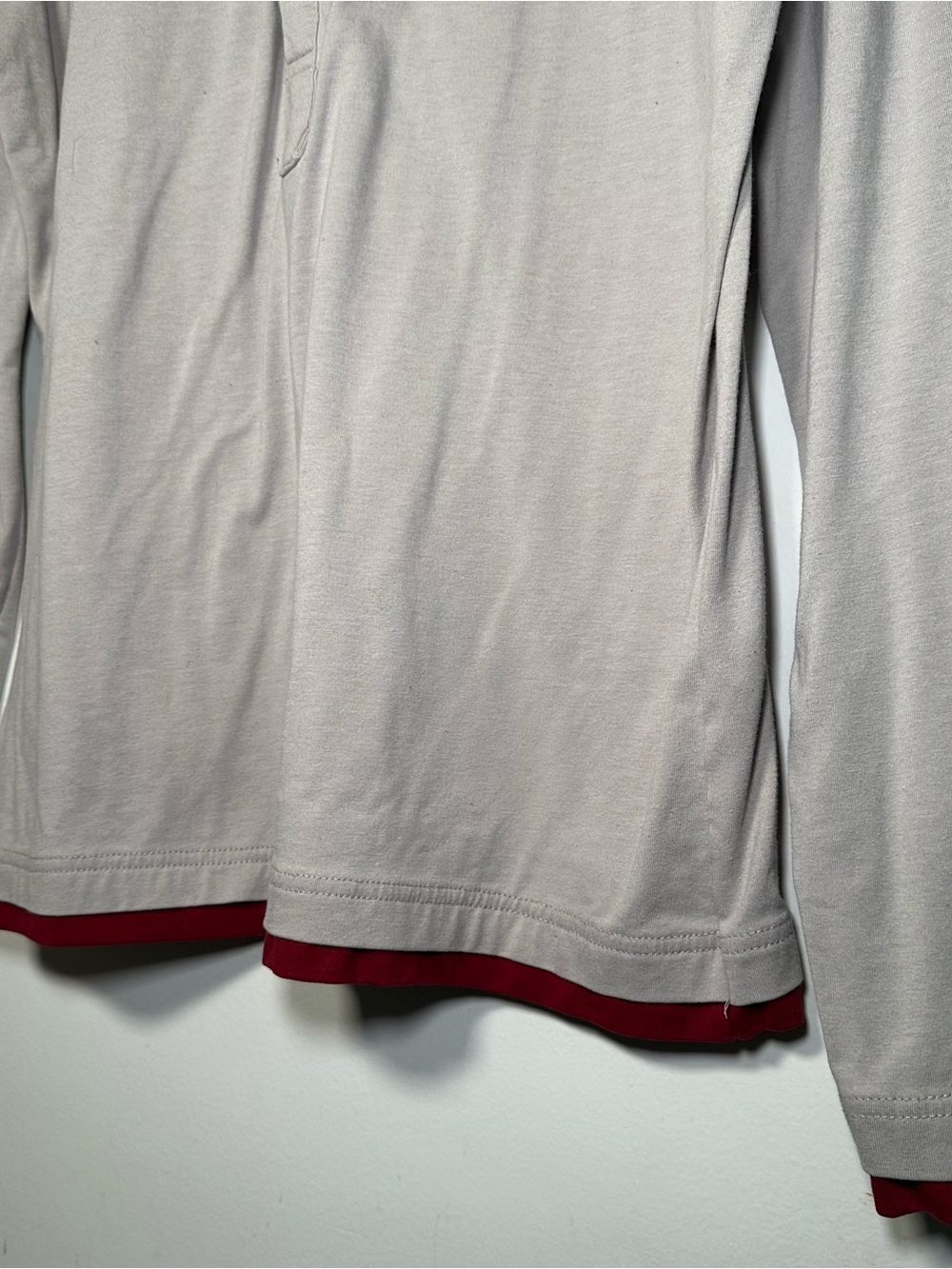 TheLEES XL Long Sleeve Henley Shirt Gray Red Layered Look 100% Cotton Men's - Picture 7 of 16